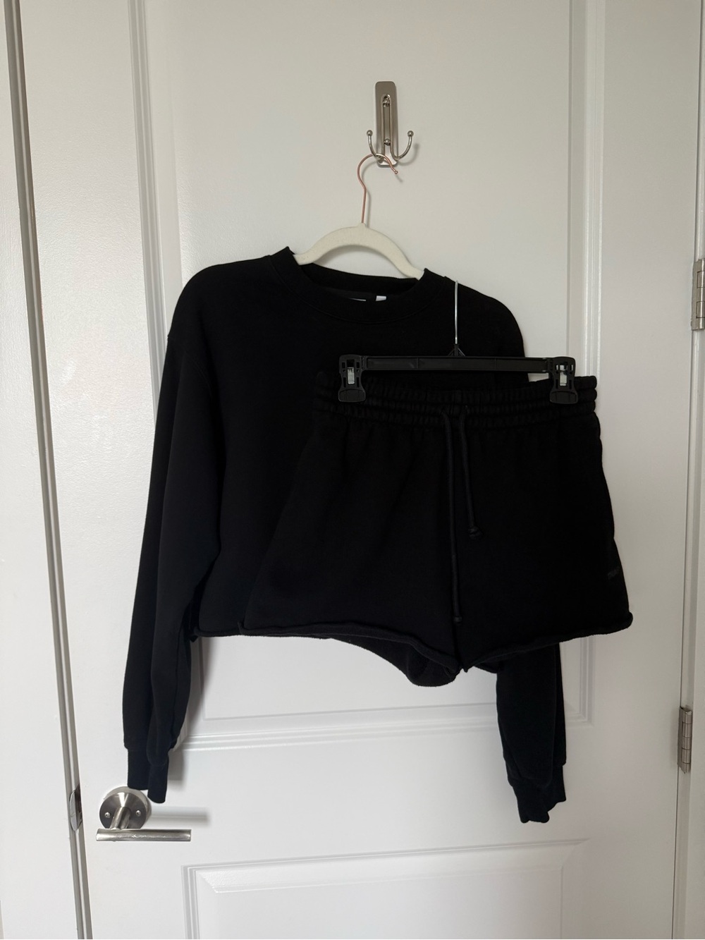 Aritzia Matching Sweat Set - Women's Black Cropped Sweatshirt, TNA Shorts - M/S
